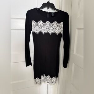Aqua Black Dress with White Lace Accents